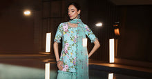 Load image into Gallery viewer, 3 Piece Embroidered Net Suit in Ferozi