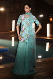3 Piece Embroidered Net Suit in Ferozi