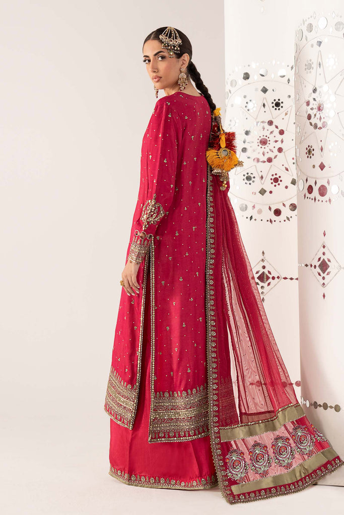 3 Piece Embroidered Raw Silk Suit for Women – Pink