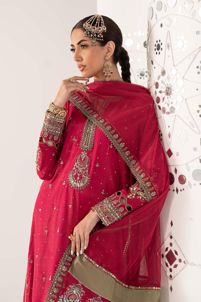 3 Piece Embroidered Raw Silk Suit for Women – Pink