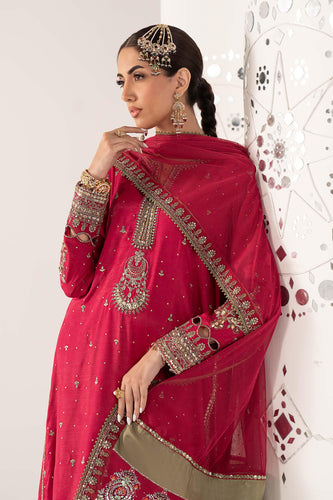 3 Piece Embroidered Raw Silk Suit for Women – Pink