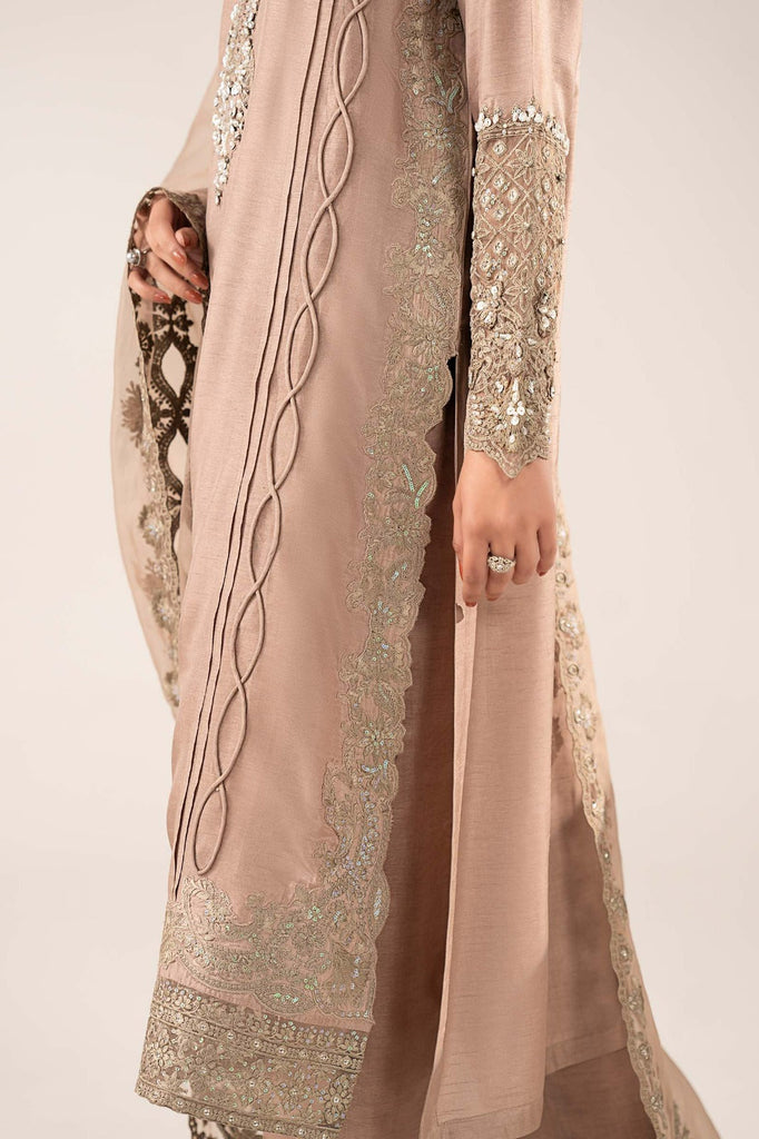 3 Piece Embroidered Raw Silk Suit for Women – Coffee Brown