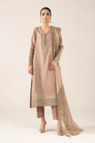 3 Piece Embroidered Raw Silk Suit for Women – Coffee Brown