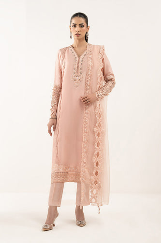 Maria.B 3 Piece Embroidered Raw Silk Suit – Pink