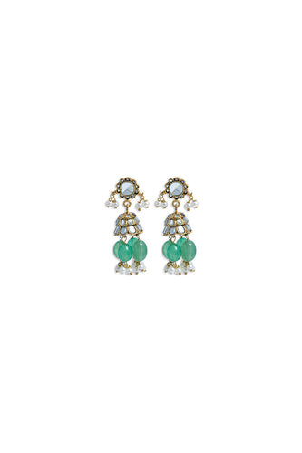 Hanging Jade Glass Jhumkis - Green Earrings