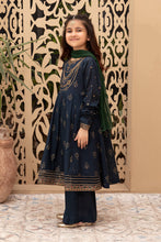 Load image into Gallery viewer, Kids 2 Piece Dobby Lawn Long Frock Suit - Blue